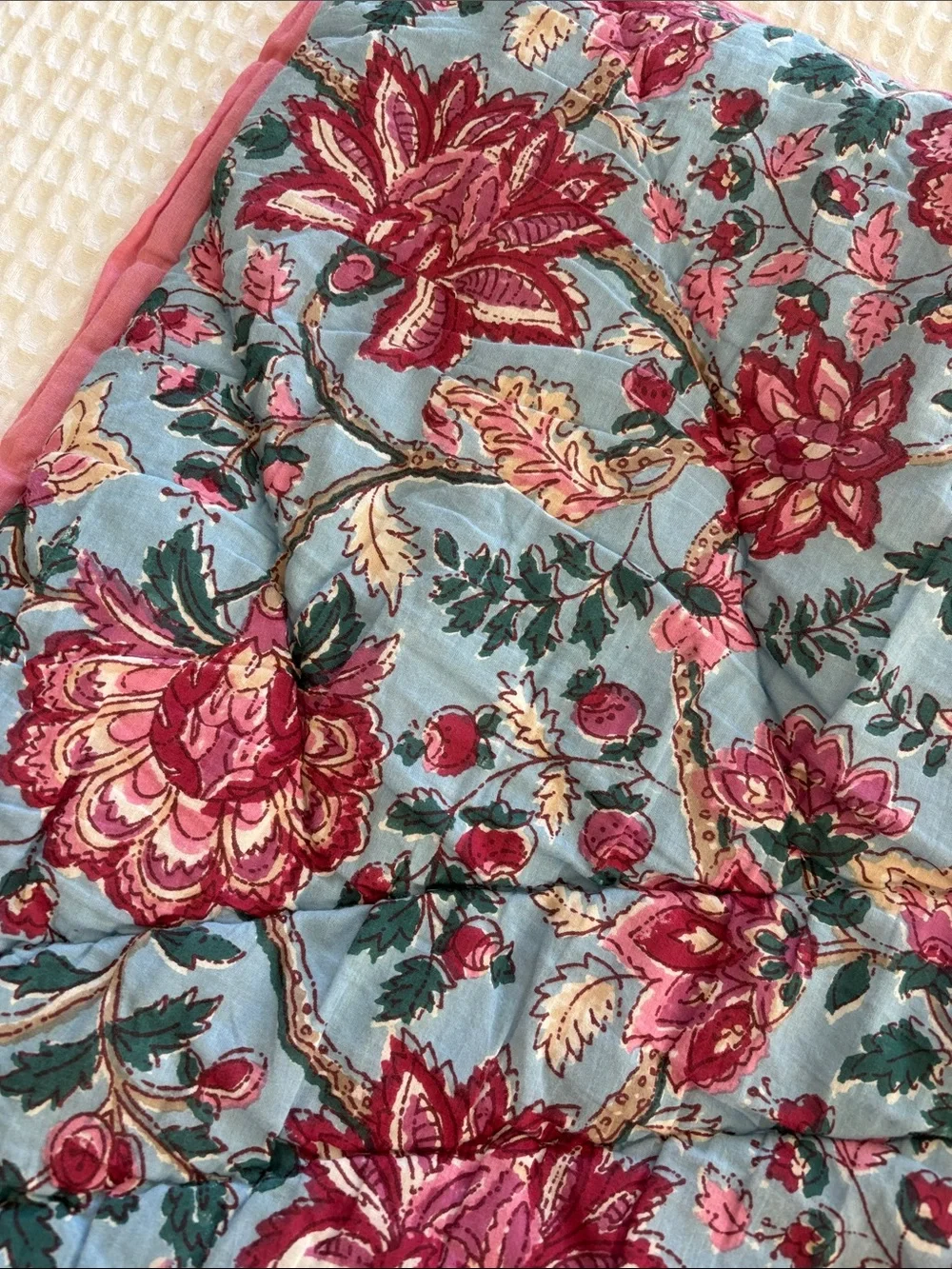 Pottery Barn Shannon Reversible Quilted Floral Pillow Shams Blue Pink Standard